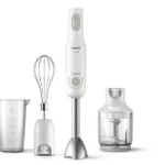 Philips Frullatore a Immersione HR2543/00, nuova Daily+ collection, 700W, Bianco, Tecnologia ProMix, 2 impostazioni di velocità + Turbo, barra in metallo, frusta, tritatutto compatto, bicchiere