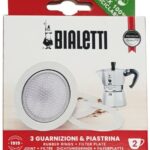 Bialetti ‎0800002 - Set di 3 guarnizioni e 1 filtro per modello a 2 tazze, Bianco/Argento